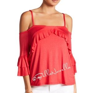 VANITY ROOM Coral Ruffle Sleeve Cold Shoulder